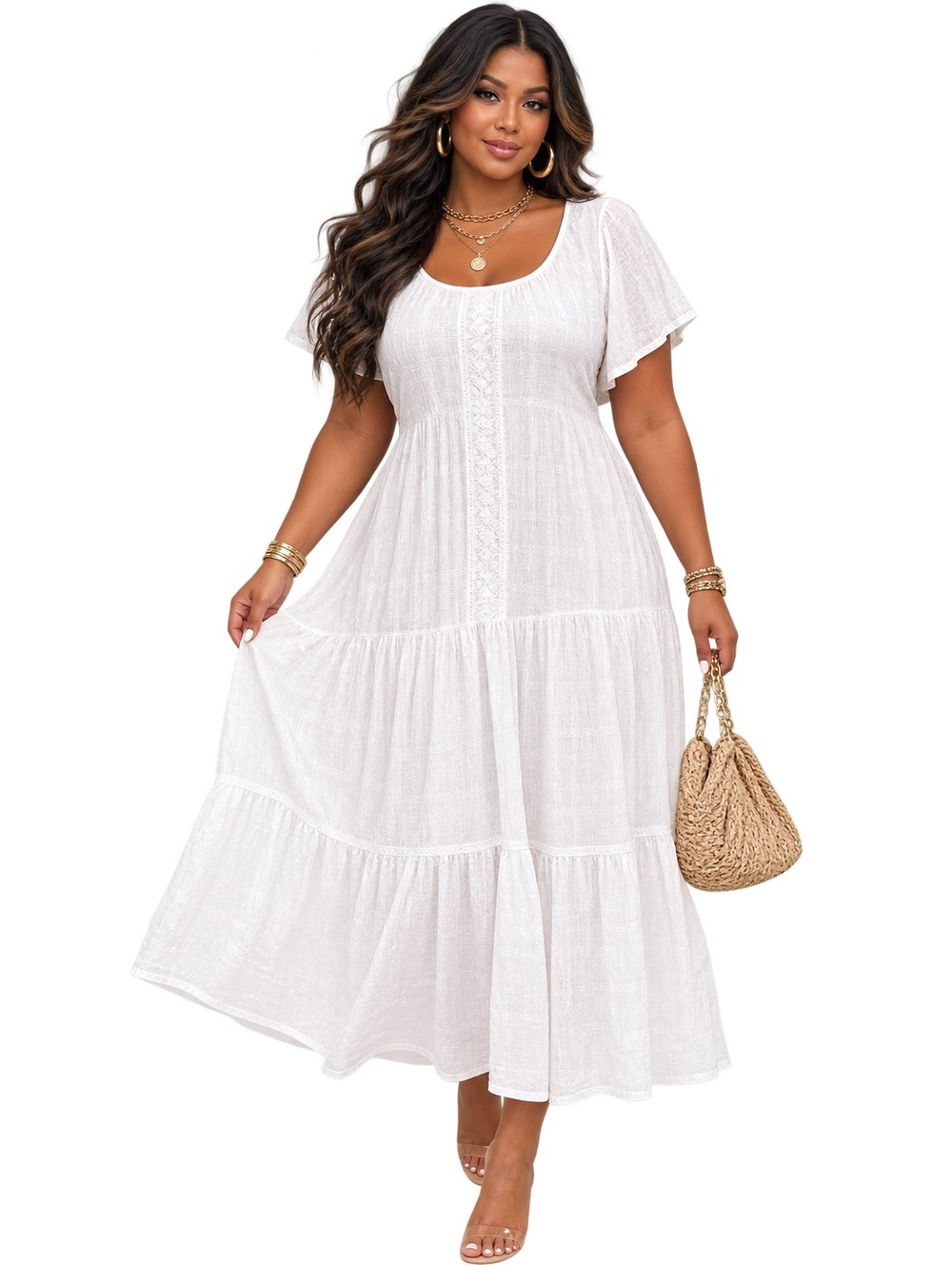 Kate & Sam White Boho Coastal Western Cottage Core Maxi Dress-Size L